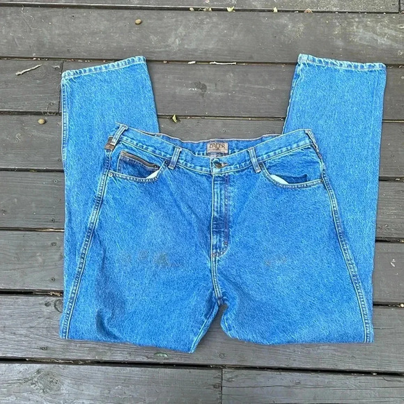 JEANS-MEN'S-MADISON CREEK OUTFITTERS-38x34-RELAX FIT-WORK-LEISURE-LEATHER YOKE - Picture 1 of 6